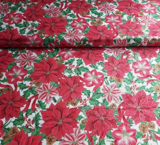 05-Vánoční látky-vánoční růže- metráž 90 cm(možnost ušití ubrusu bez příplatku)